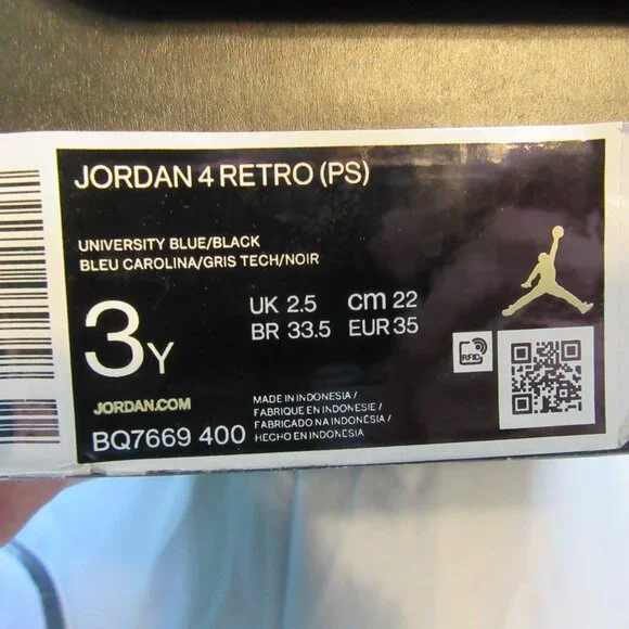 Kids / Youth Jordan 4 Retro University Blue (PS) Sz 3Y New